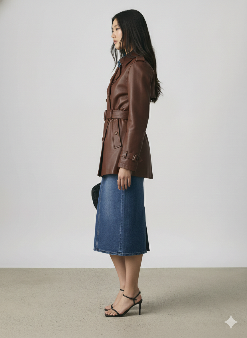 Women Burgundy Leather Trench Coat