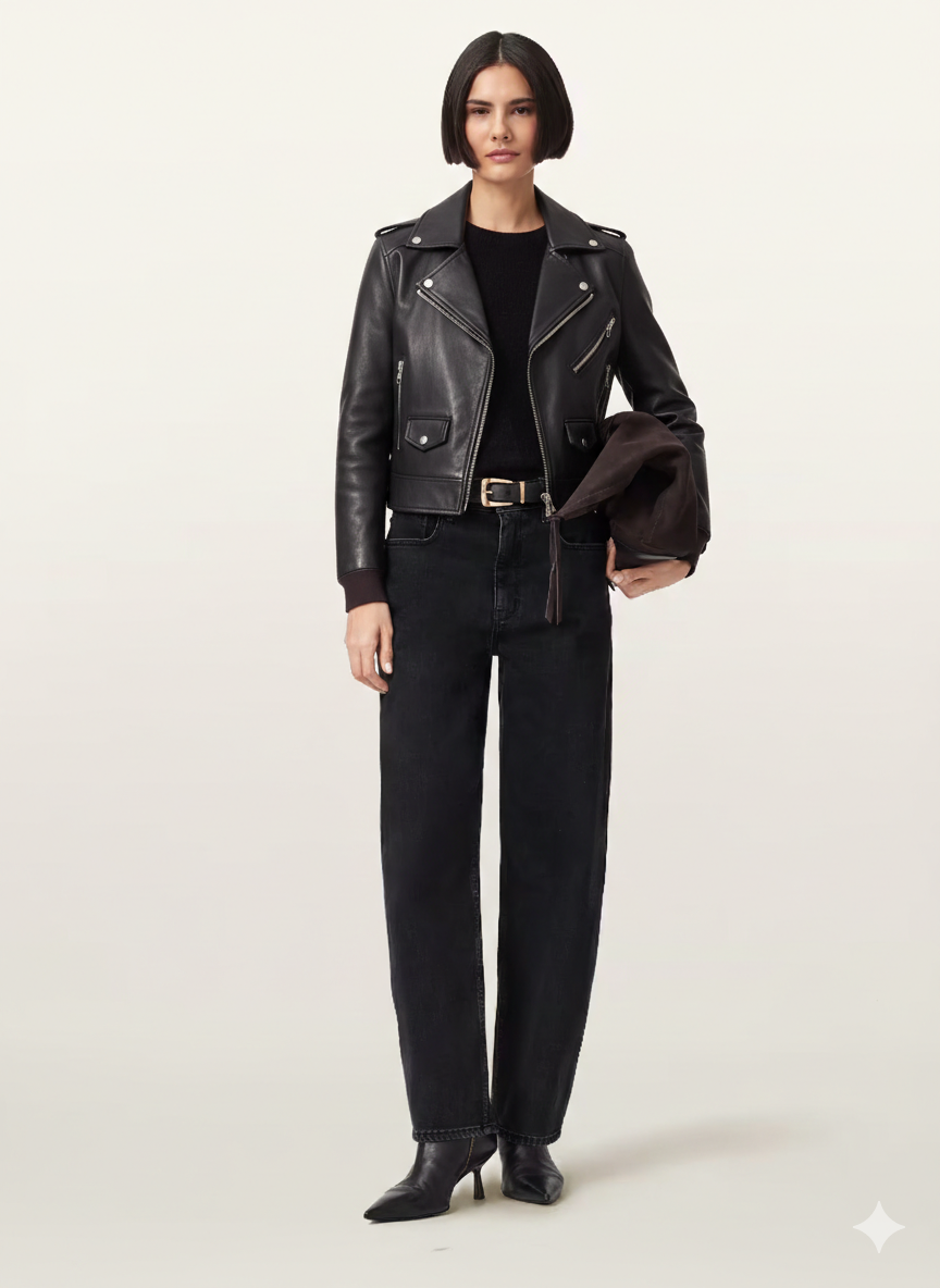 Women's Biker Black Leather Jacket - Colonel