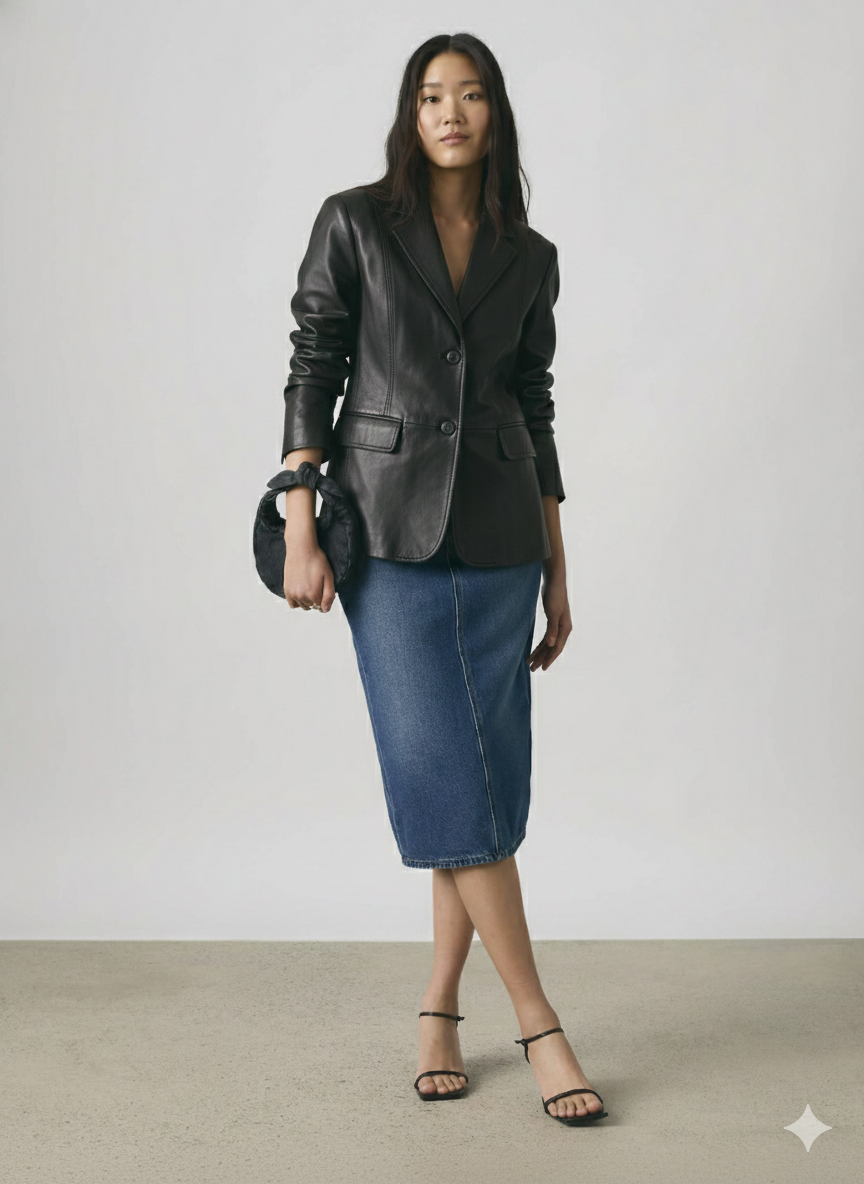 Women's Black Blazer Leather Coat - Sydney