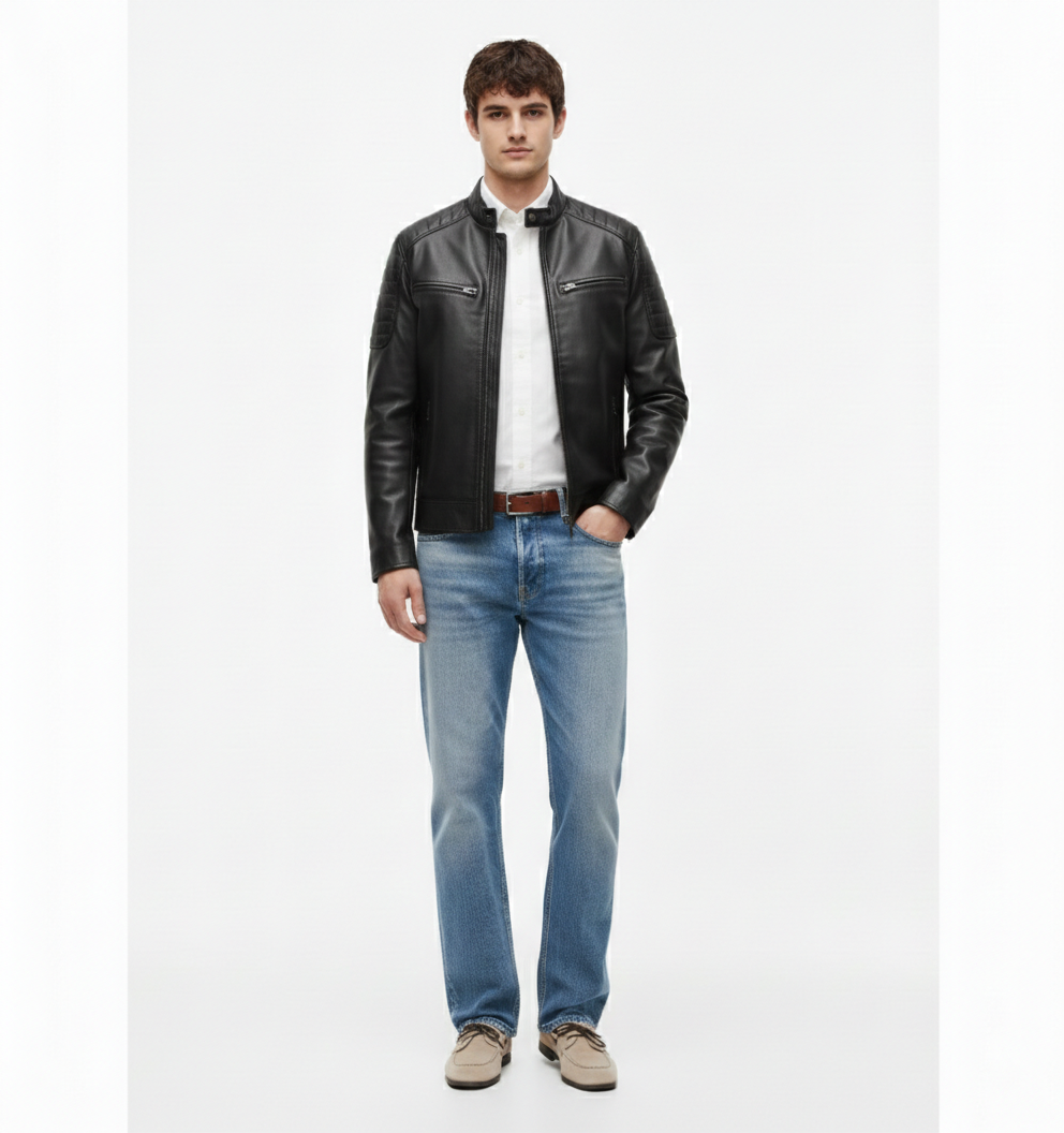 Men's Quilted Retro Biker Leather Jacket