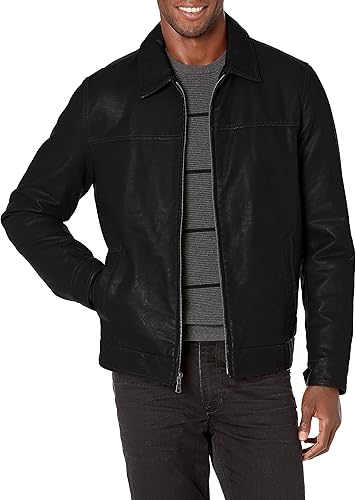 Men’s Biker Leather Jacket With Removable Fur Collar