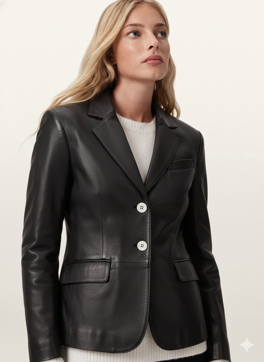 Women's Leather Blazer Causal Coat - Traditional