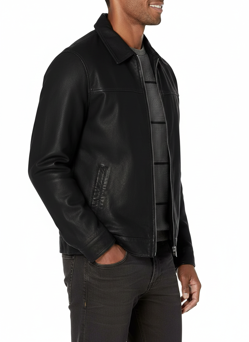 Men’s Biker Leather Jacket With Removable Fur Collar