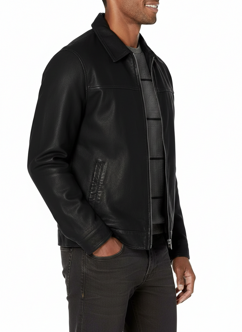 Men’s Biker Leather Jacket With Removable Fur Collar