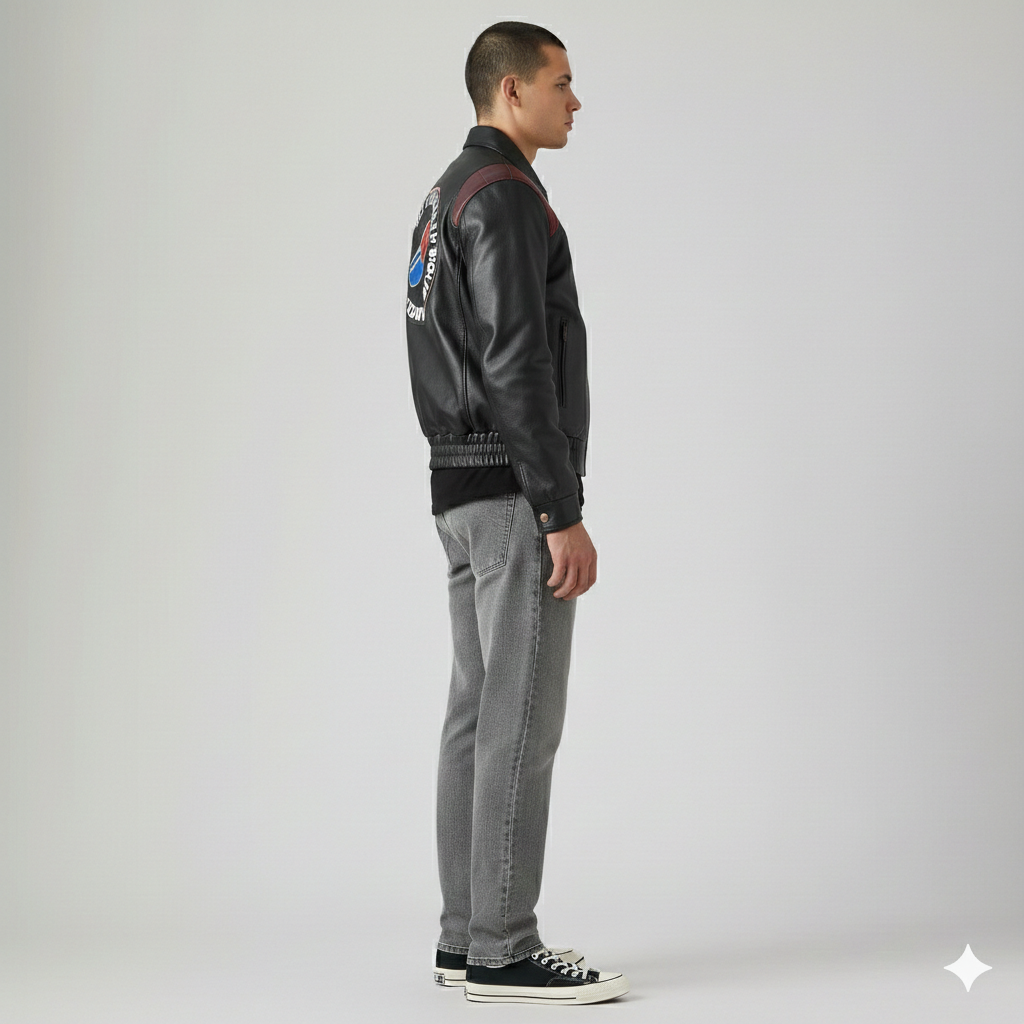 Akira Capsule Bomber Leather Jacket - Cyberpunk Red & Black Urban Moto Coat