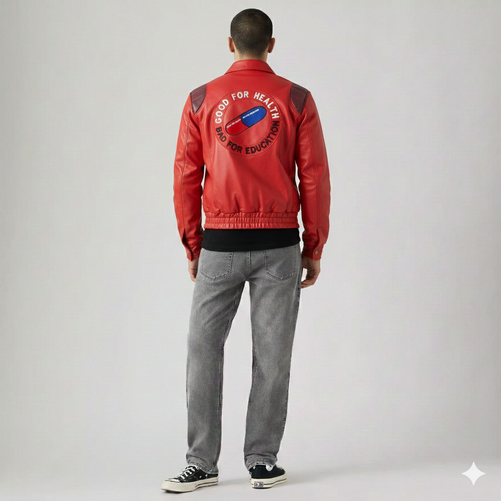 Akira Capsule Bomber Leather Jacket - Cyberpunk Red & Black Urban Moto Coat