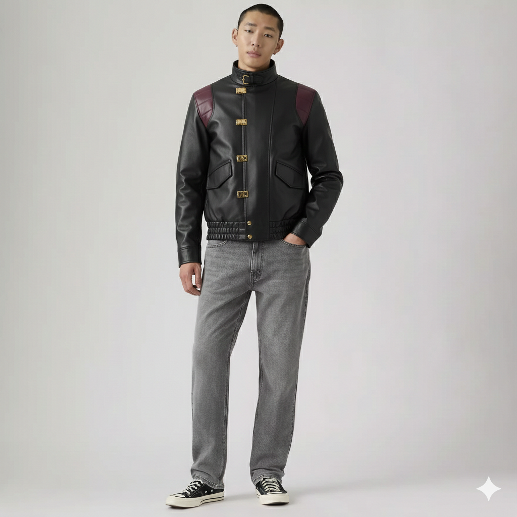 Akira Capsule Bomber Leather Jacket - Cyberpunk Red & Black Urban Moto Coat