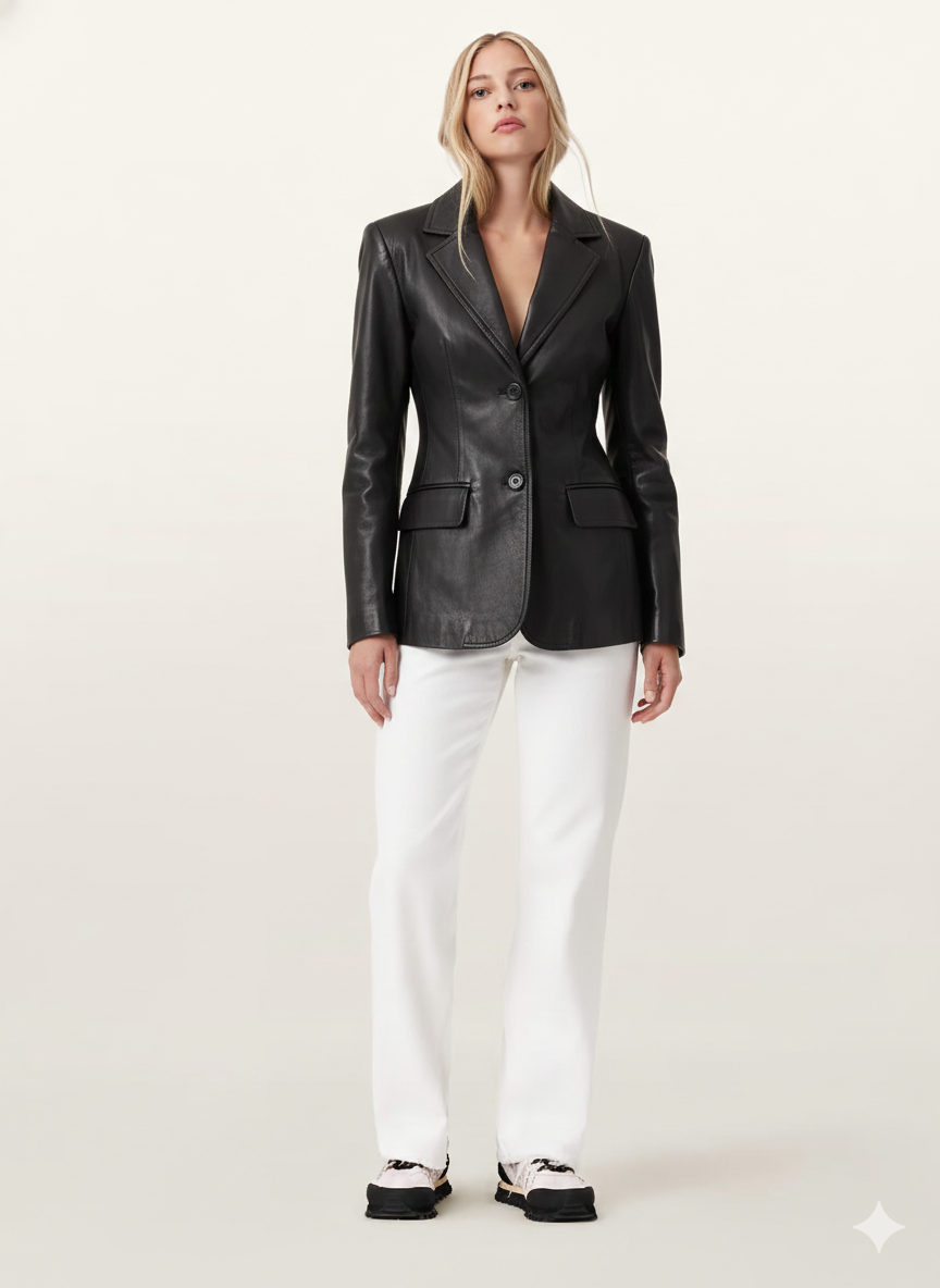 Women's Leather Blazer Causal Coat - Traditional