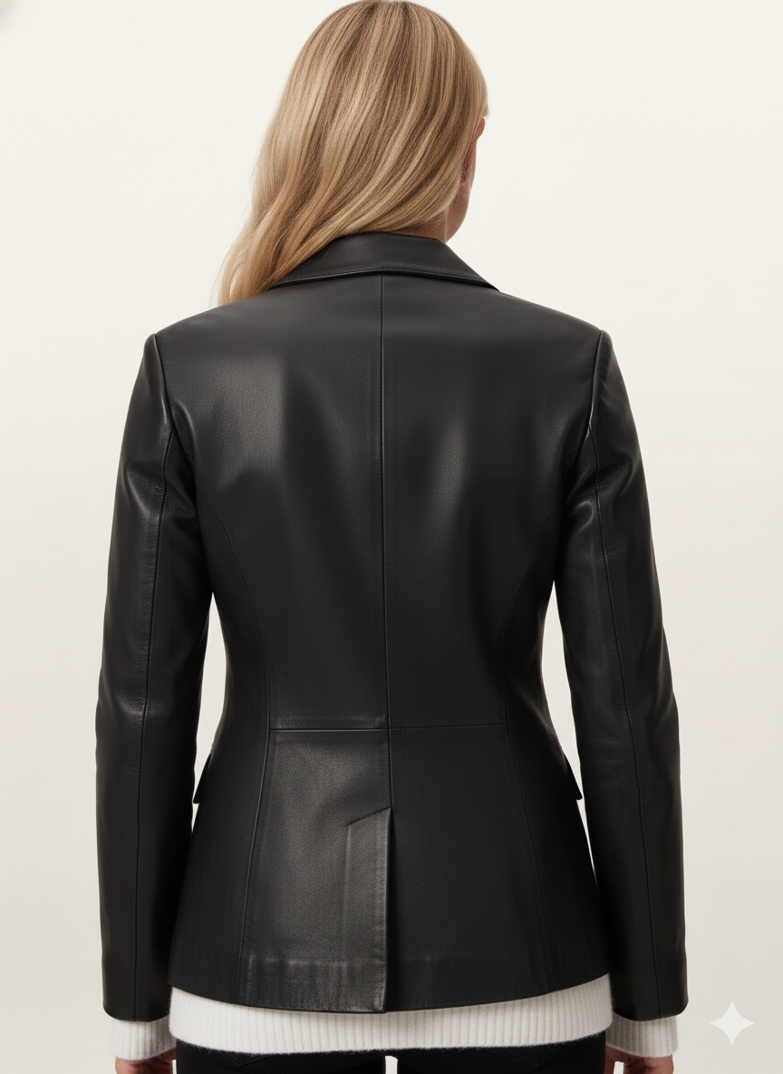 Women's Leather Blazer Causal Coat - Traditional