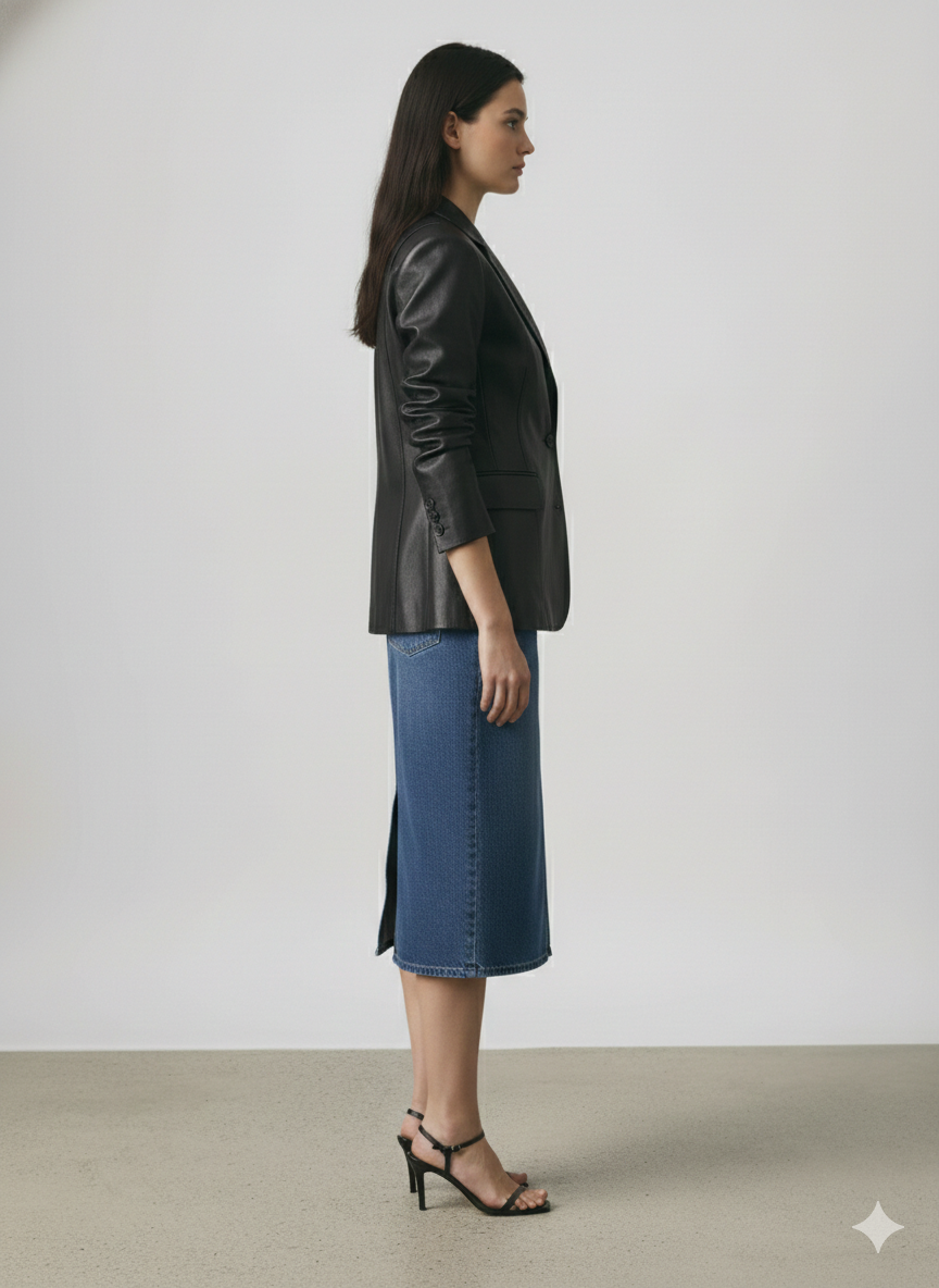 Women's Black Blazer Leather Coat - Sydney