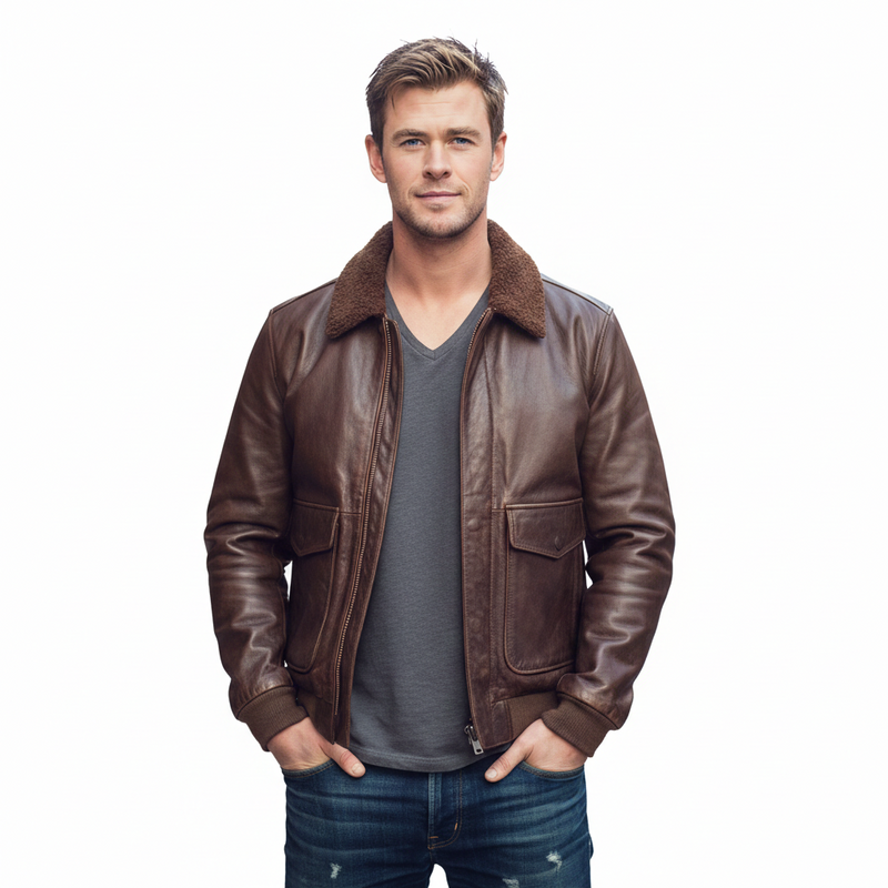 Men's Shearling Flight Aviator Bomber Leather Jacket