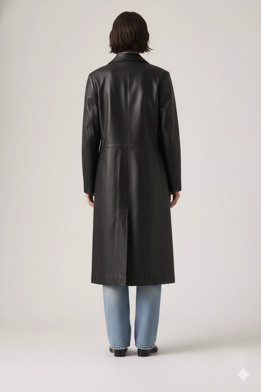 Women's Black Long Rain Coat - Calf