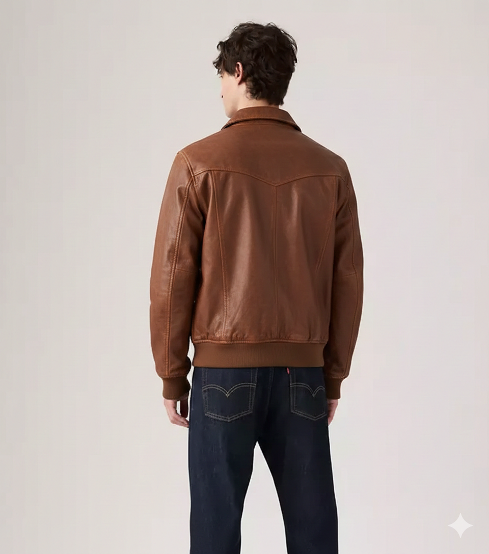 Men Brown Bomber Leather Jacket