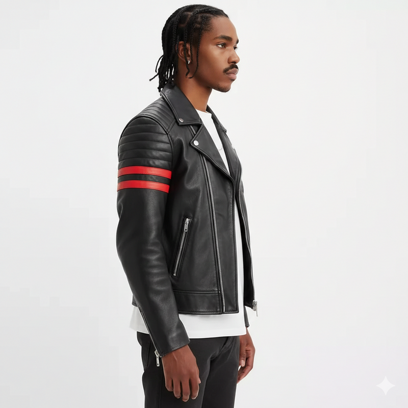 Fight Club Inspired Men's Genuine Leather Jacket - Black with Red Stripes