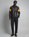 Men's Yellow Striped Asymmetrical Zipper Leather Jacket