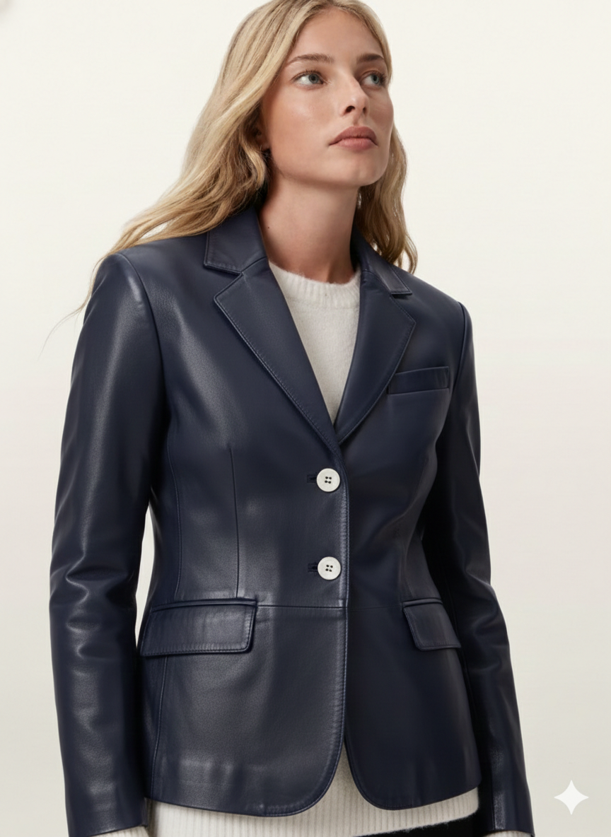 Women's Leather Blazer Causal Coat - Traditional