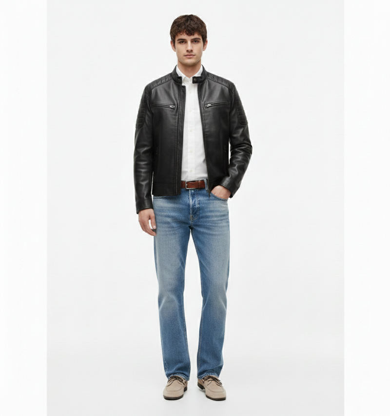 Men's Quilted Retro Biker Leather Jacket