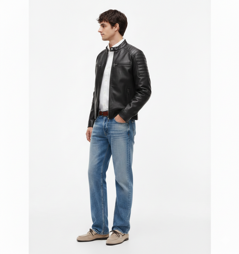 Men's Quilted Retro Biker Leather Jacket