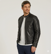 Men's Quilted Shoulder Motorcycle Leather Jacket