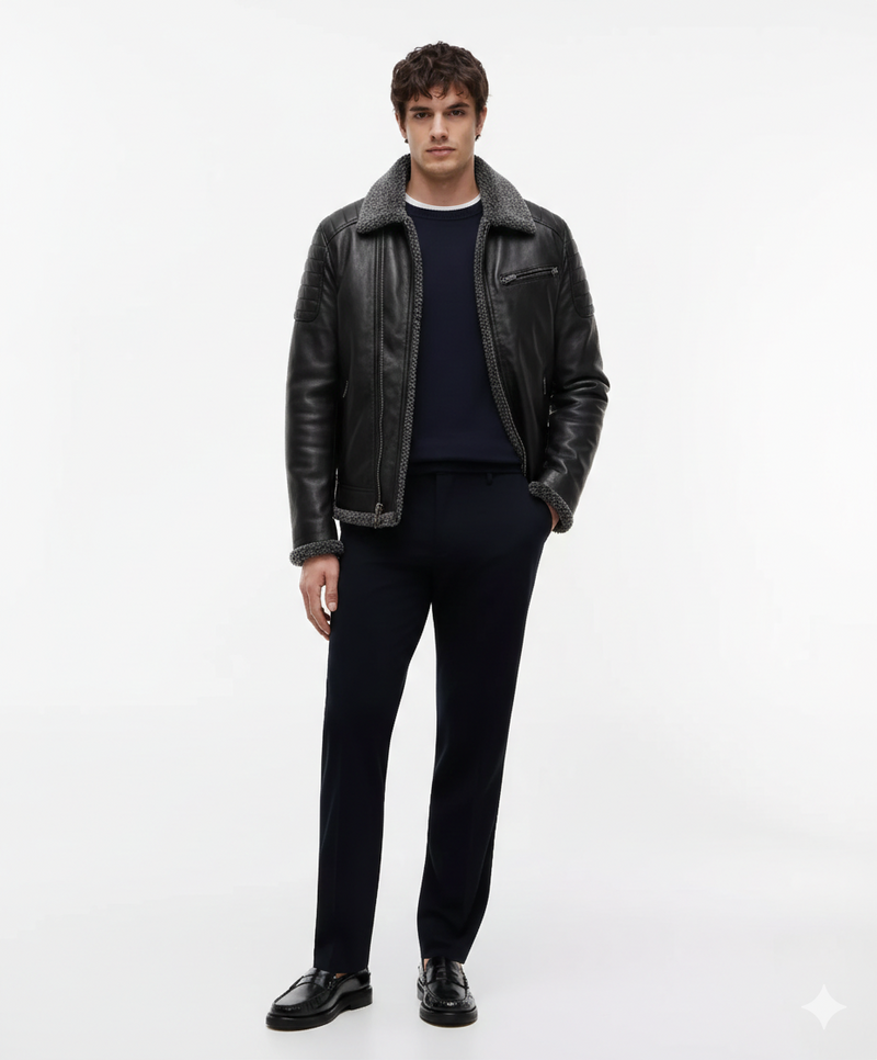 Men's Sherpa Vintage Leather Jacket - Rugged Vintage Style