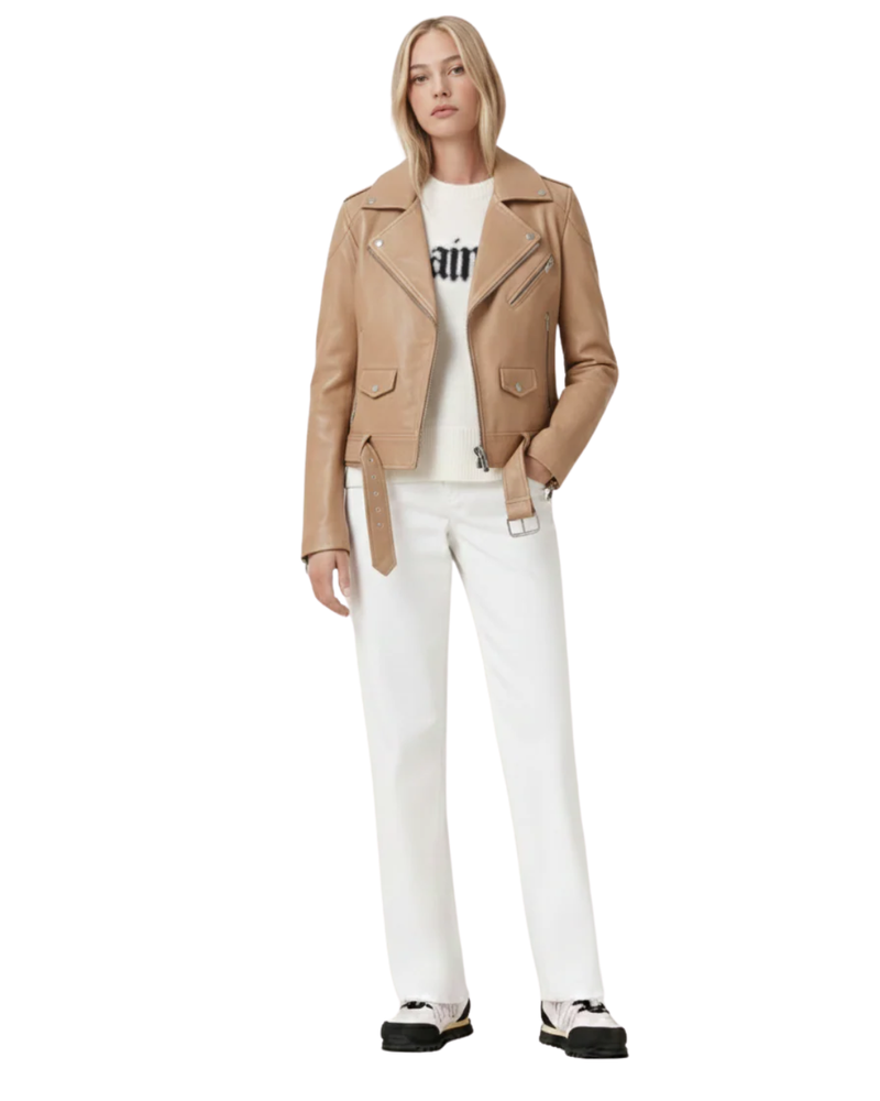 Women's Tan Motorcycle Leather Jacket